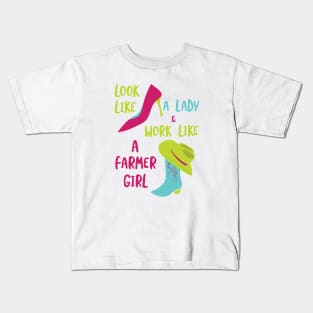 Womens Farming Look Like a Lady Kids T-Shirt